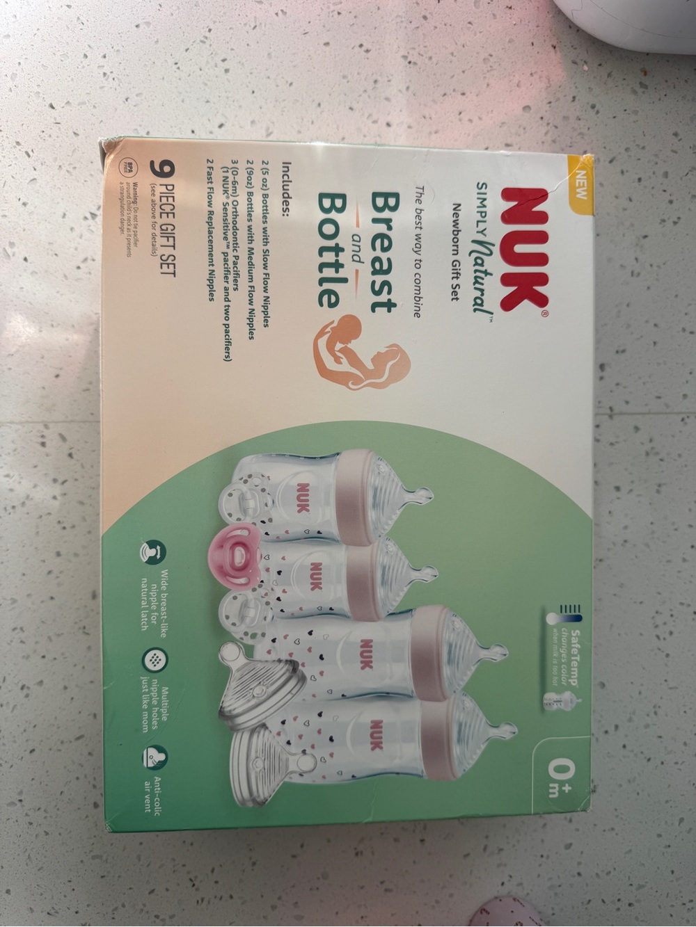 NUK Simply Natural Pink Breast and Bottle Gift Set for Newborns